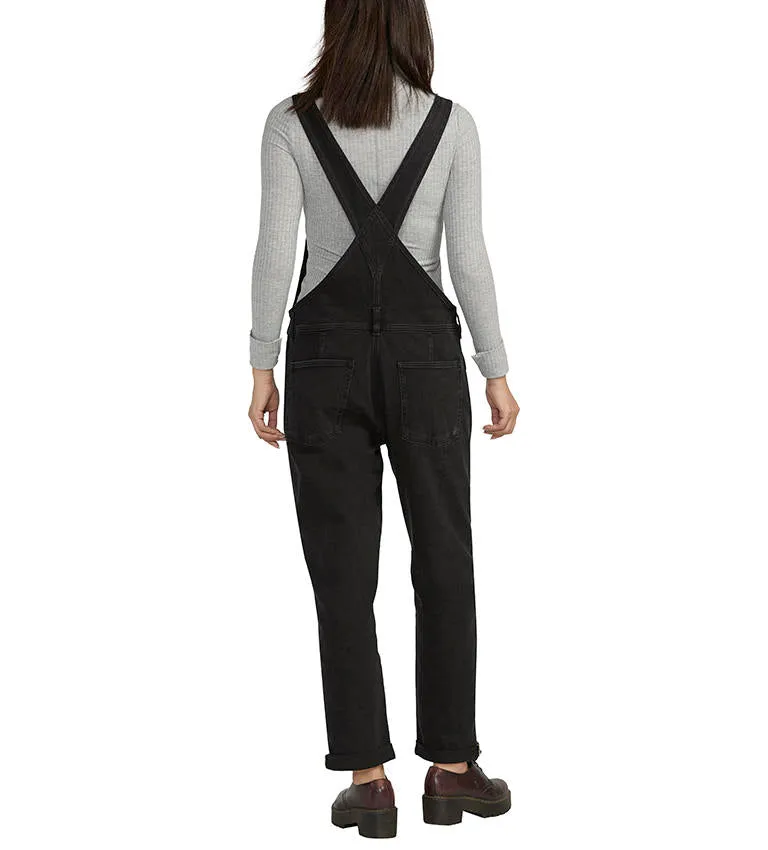 Silver Jeans Women's Baggy Straight Leg Overalls-Black Wash
