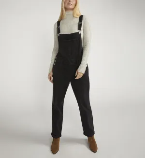 Silver Jeans Women's Baggy Straight Leg Overalls-Black Wash
