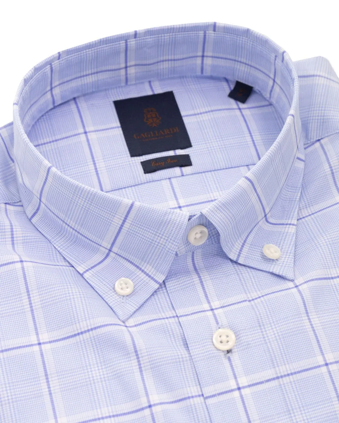 Sky Windowpane Plaid Button-down Easy-iron Shirt