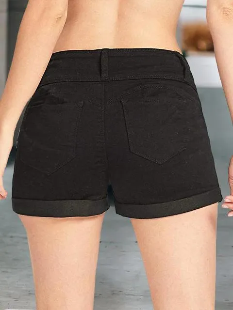 Solid Color Slim Denim Shorts