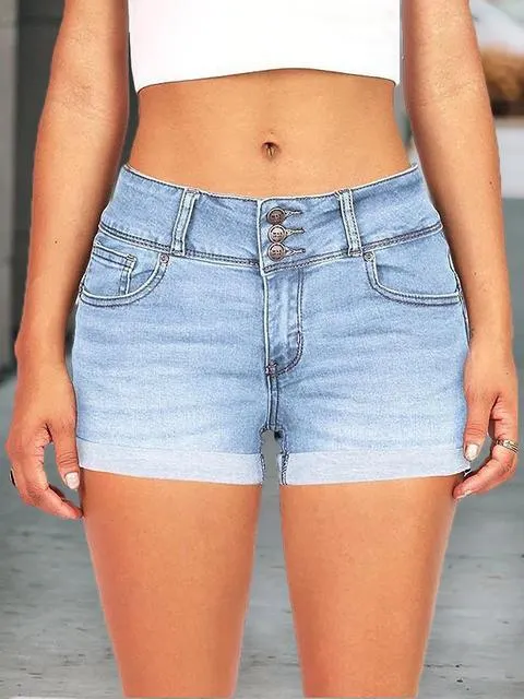 Solid Color Slim Denim Shorts