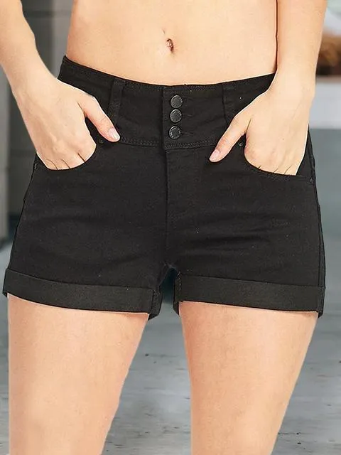 Solid Color Slim Denim Shorts