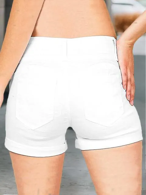 Solid Color Slim Denim Shorts