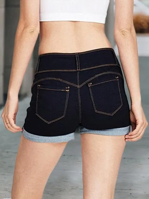 Solid Color Slim Denim Shorts