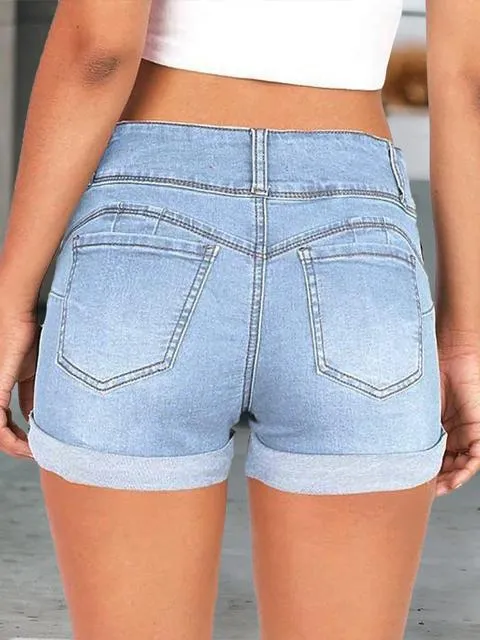 Solid Color Slim Denim Shorts