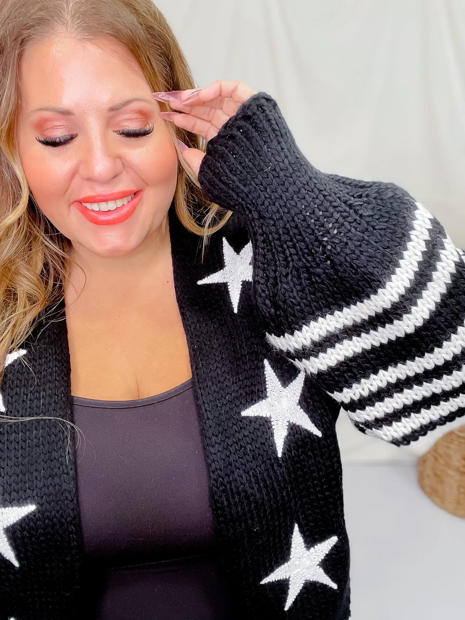 Star Print Long Sleeve Open Front Cardigan FINAL SALE