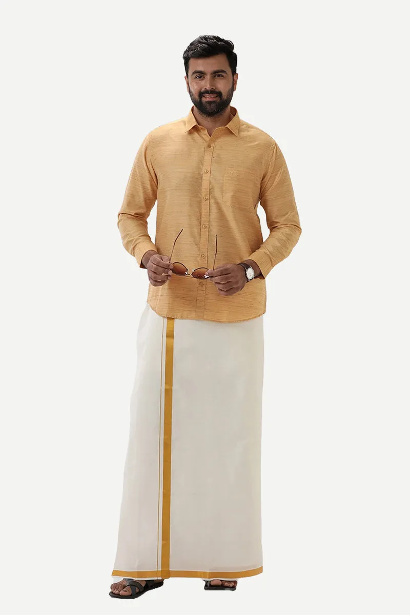 Swaraj - Yellowish Orange Silk Shirts For Men | Uathayam