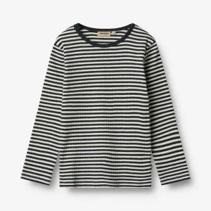 T-shirt L/S Stig - navy rib stripe