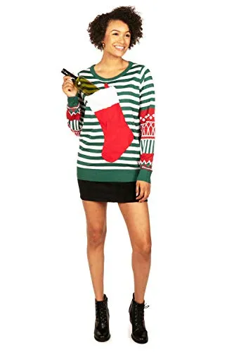 Tipsy Elves Tacky Ugly Christmas Sweater for Women with Attached Stocking from Size: Small