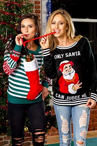 Tipsy Elves Tacky Ugly Christmas Sweater for Women with Attached Stocking from Size: Small
