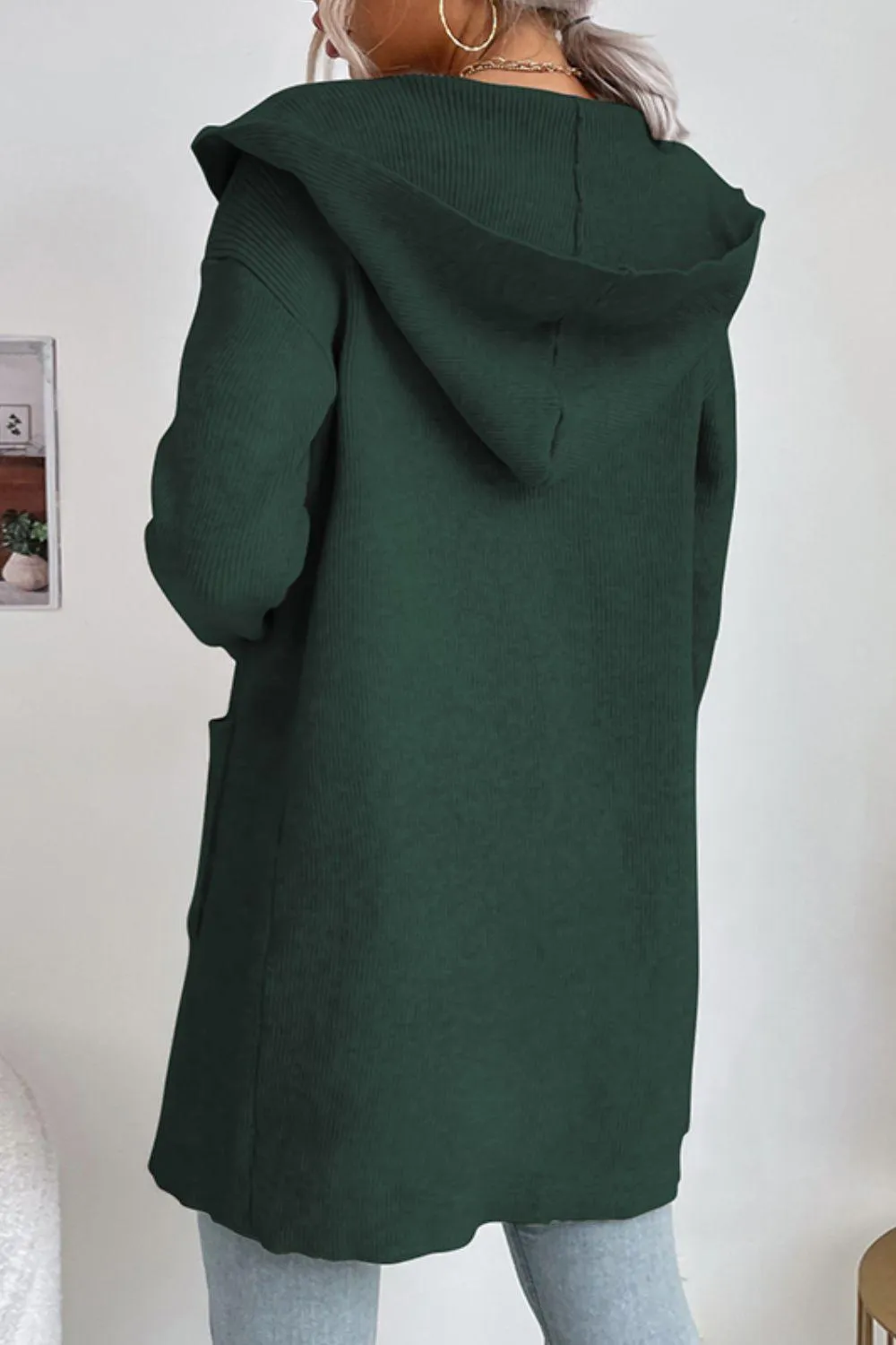 Voicing Oneself Ribbed Hooded Open Front Cardigan