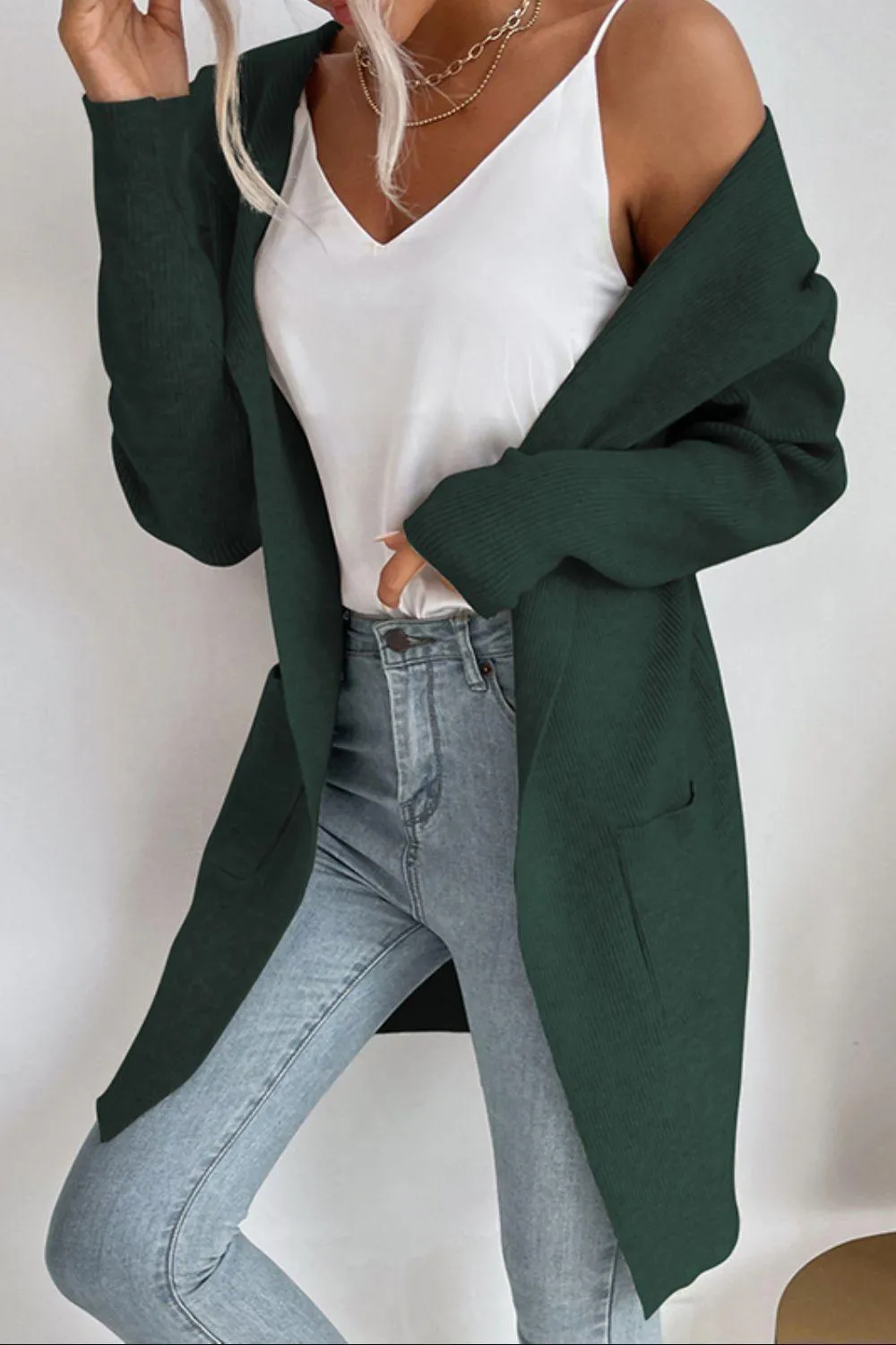 Voicing Oneself Ribbed Hooded Open Front Cardigan