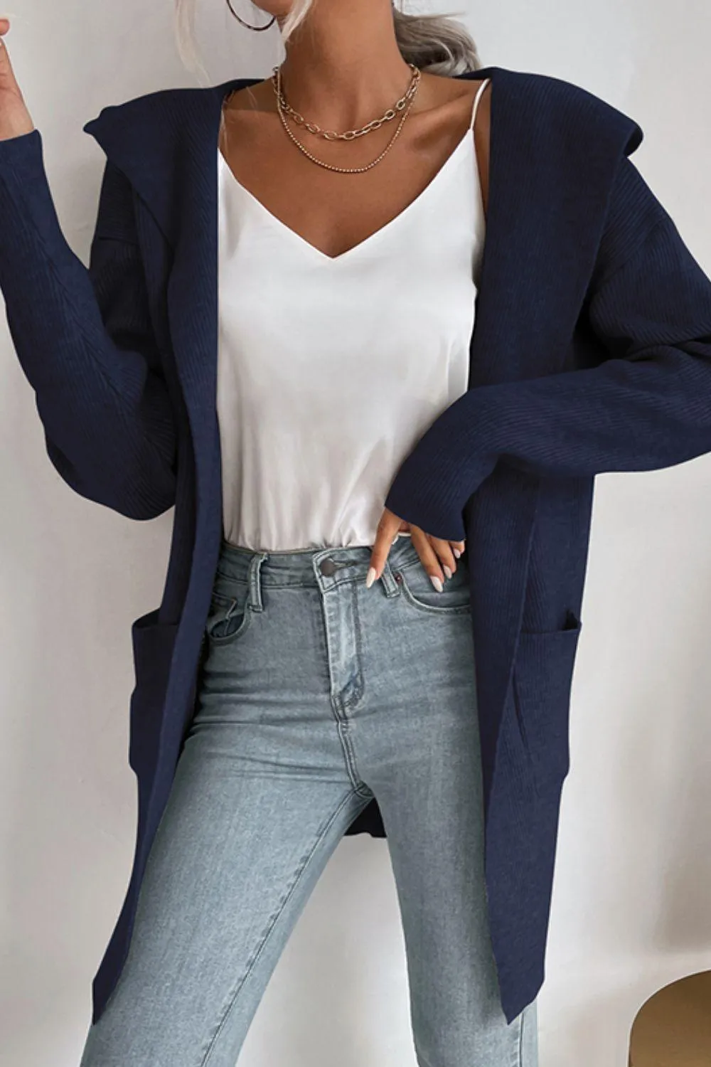 Voicing Oneself Ribbed Hooded Open Front Cardigan