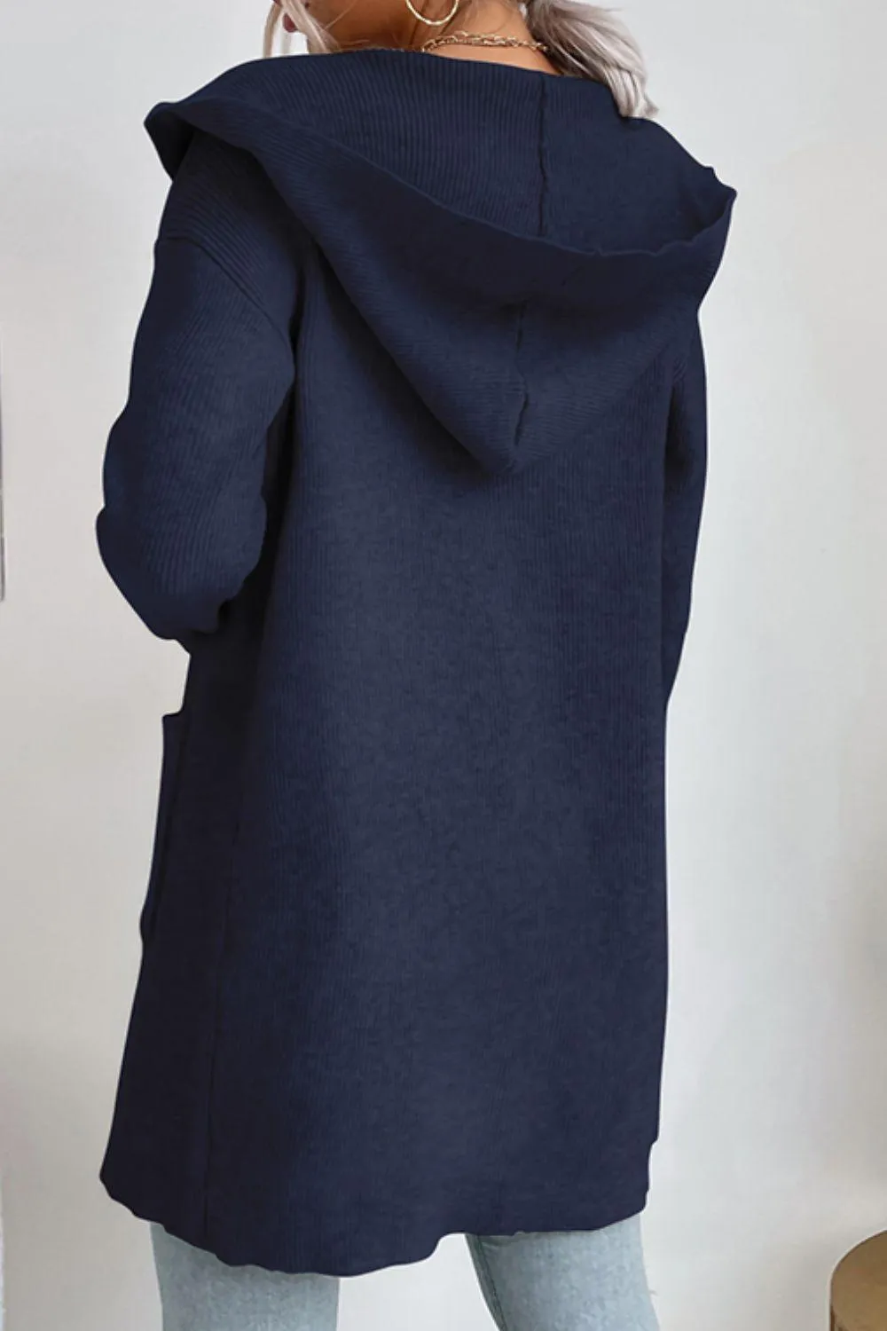 Voicing Oneself Ribbed Hooded Open Front Cardigan