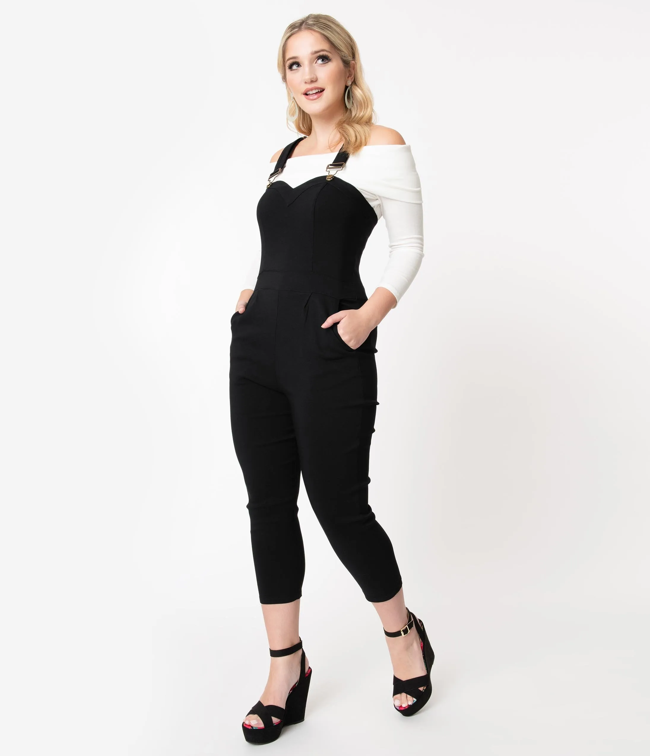 Voodoo Vixen Black Fitted Capri Connie Overalls