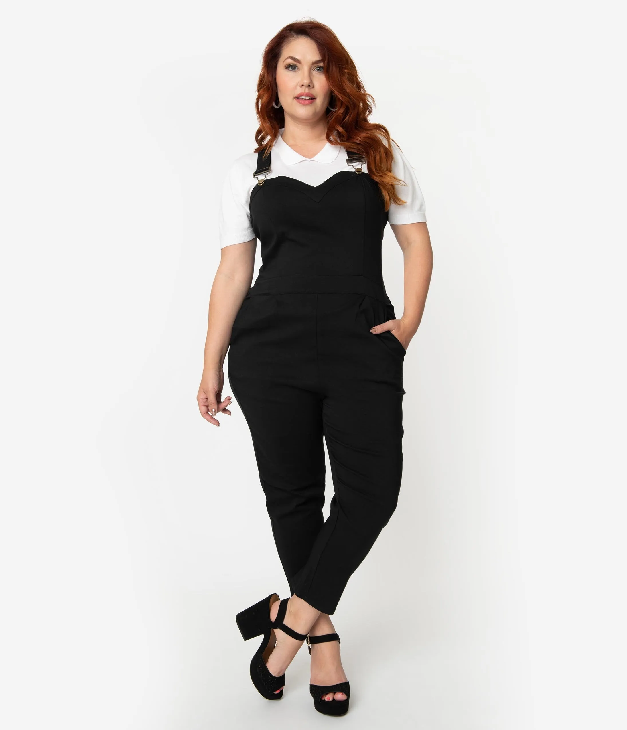 Voodoo Vixen Plus Size Black Fitted Capri Connie Overalls