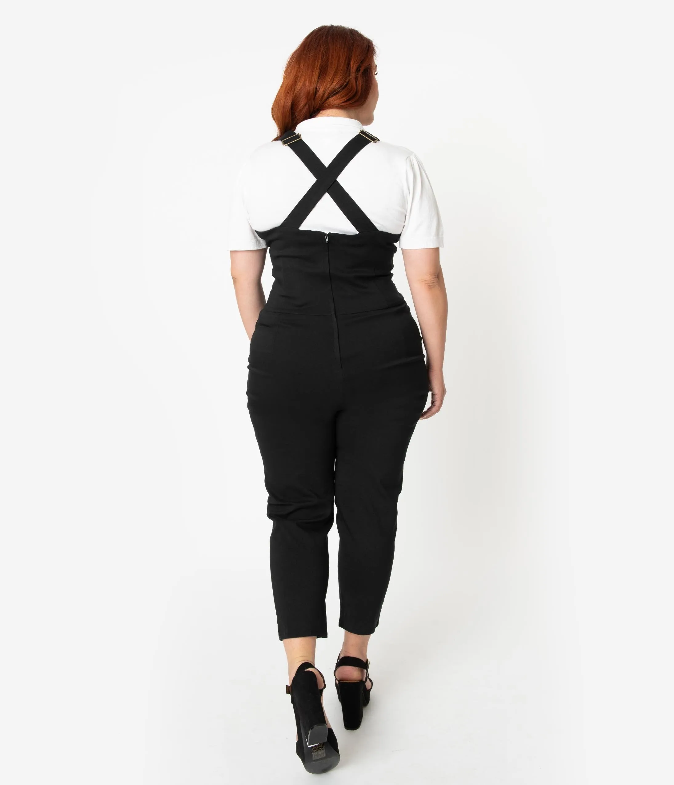 Voodoo Vixen Plus Size Black Fitted Capri Connie Overalls