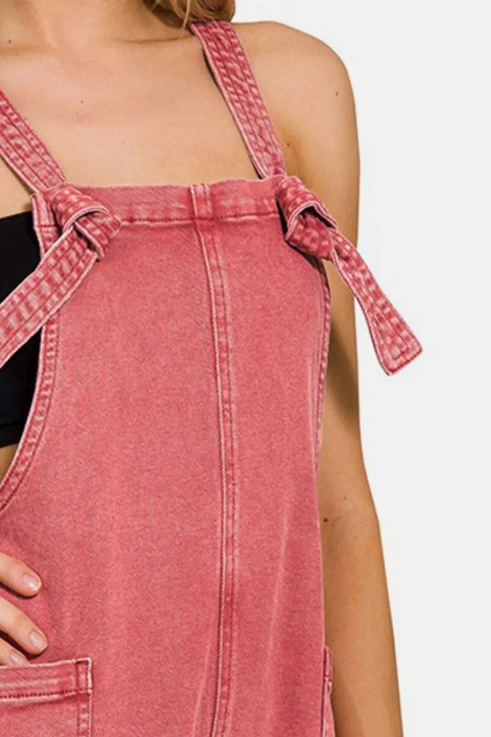Washed Knot Strap Romper