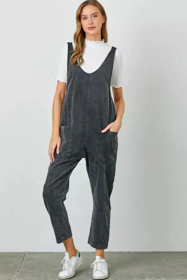 Washed Scoop Black Overalls