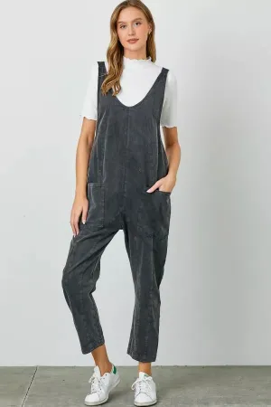 Washed Scoop Black Overalls