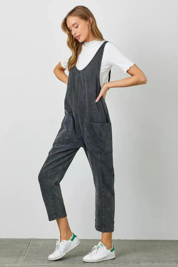 Washed Scoop Black Overalls