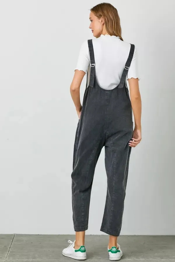 Washed Scoop Black Overalls