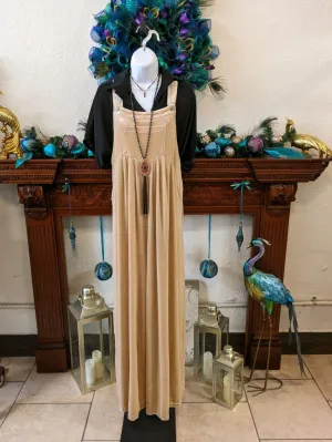 Wide Leg Velvet Overalls - Champagne