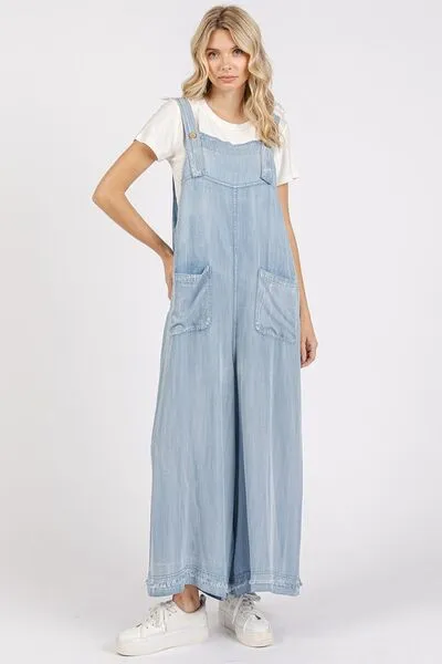 Wide Strap Wide Leg Overalls with Pockets