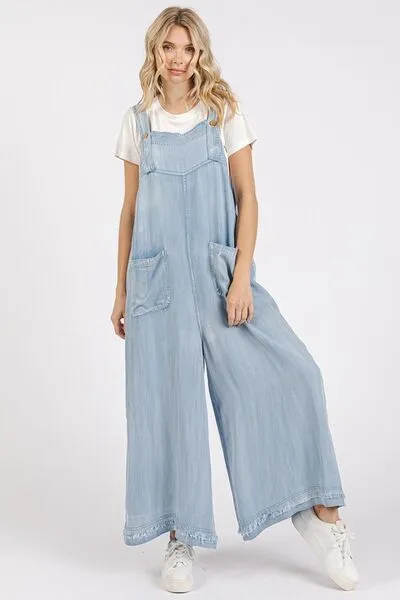 Wide Strap Wide Leg Overalls with Pockets
