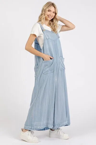 Wide Strap Wide Leg Overalls with Pockets