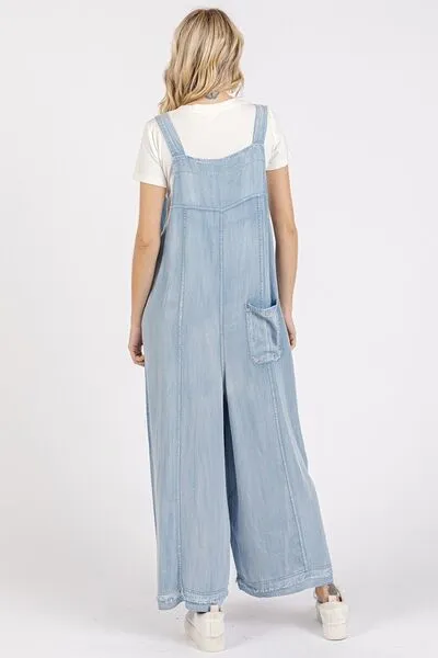 Wide Strap Wide Leg Overalls with Pockets