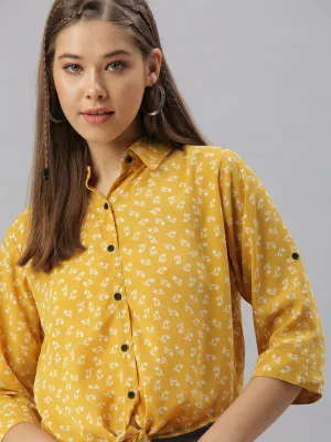 Women Mustard Comfort Regular Fit Floral Printed Casual Shirt