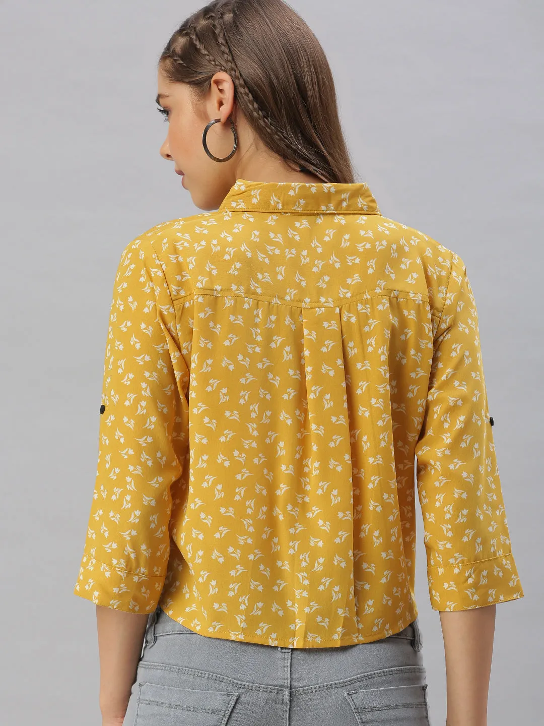 Women Mustard Comfort Regular Fit Floral Printed Casual Shirt