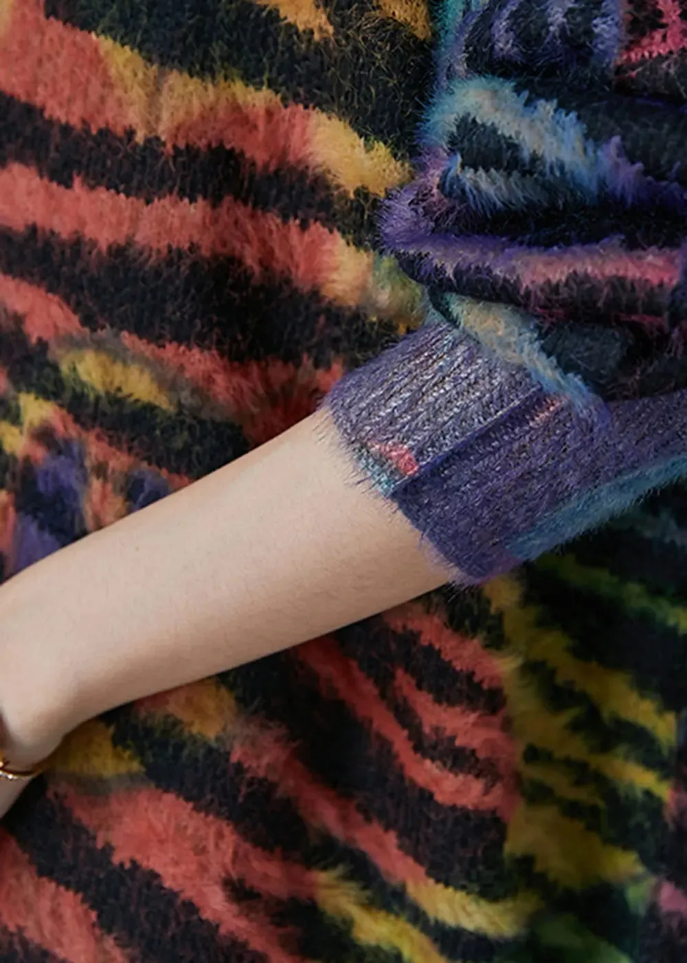 Women Striped Knit Cardigan Winter