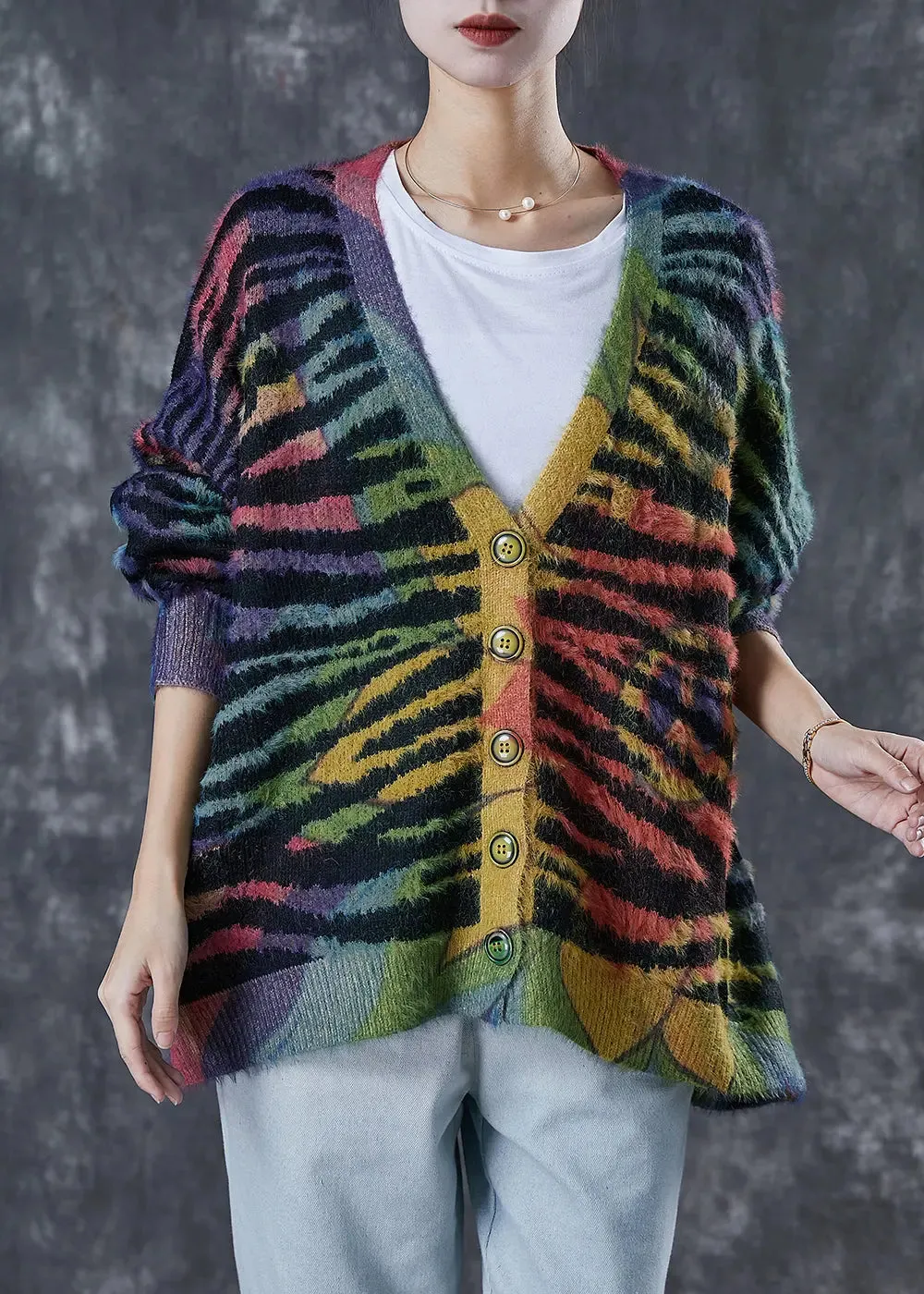 Women Striped Knit Cardigan Winter