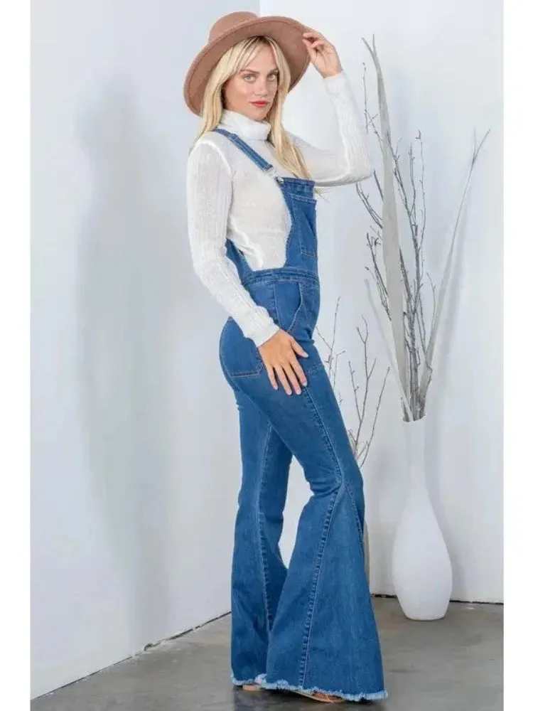 Women's Flare Leg Denim Bib Overalls