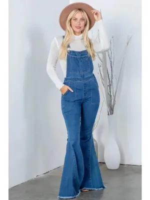 Women's Flare Leg Denim Bib Overalls
