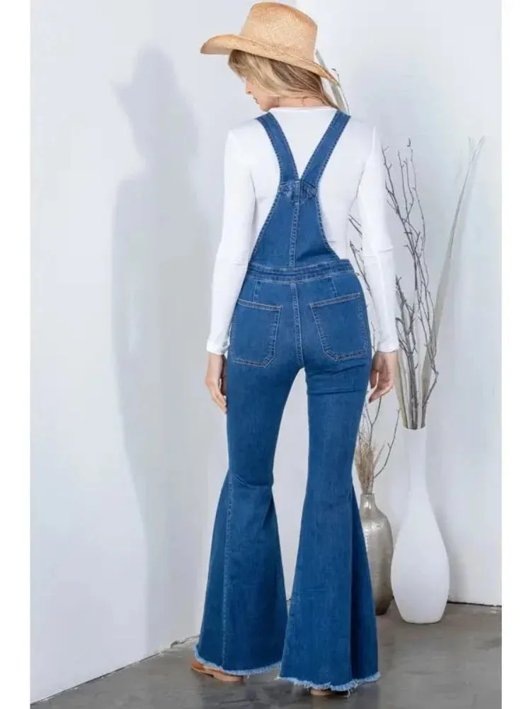 Women's Flare Leg Denim Bib Overalls