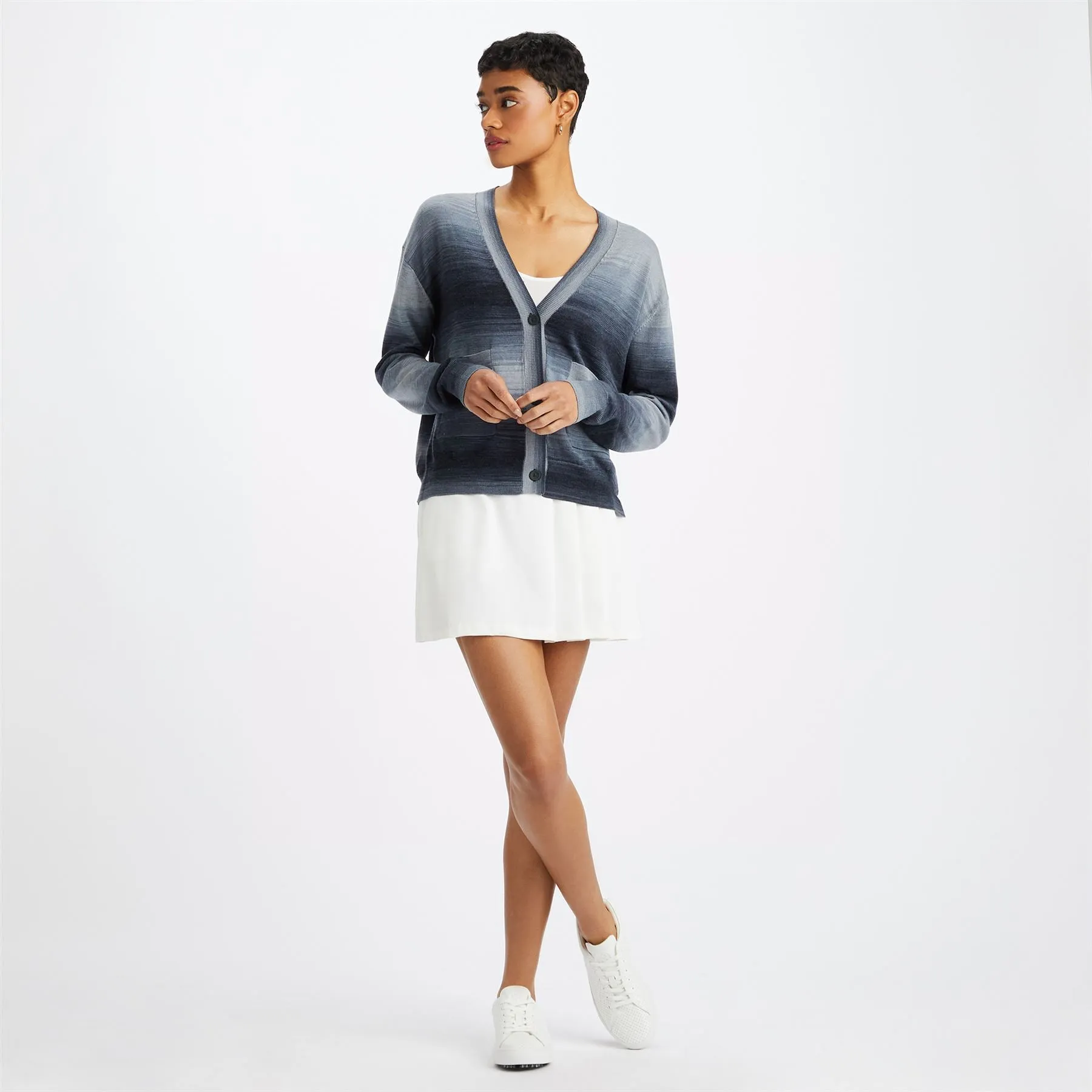 Womens Ombre Merino Wool Cardigan Ink - AW23