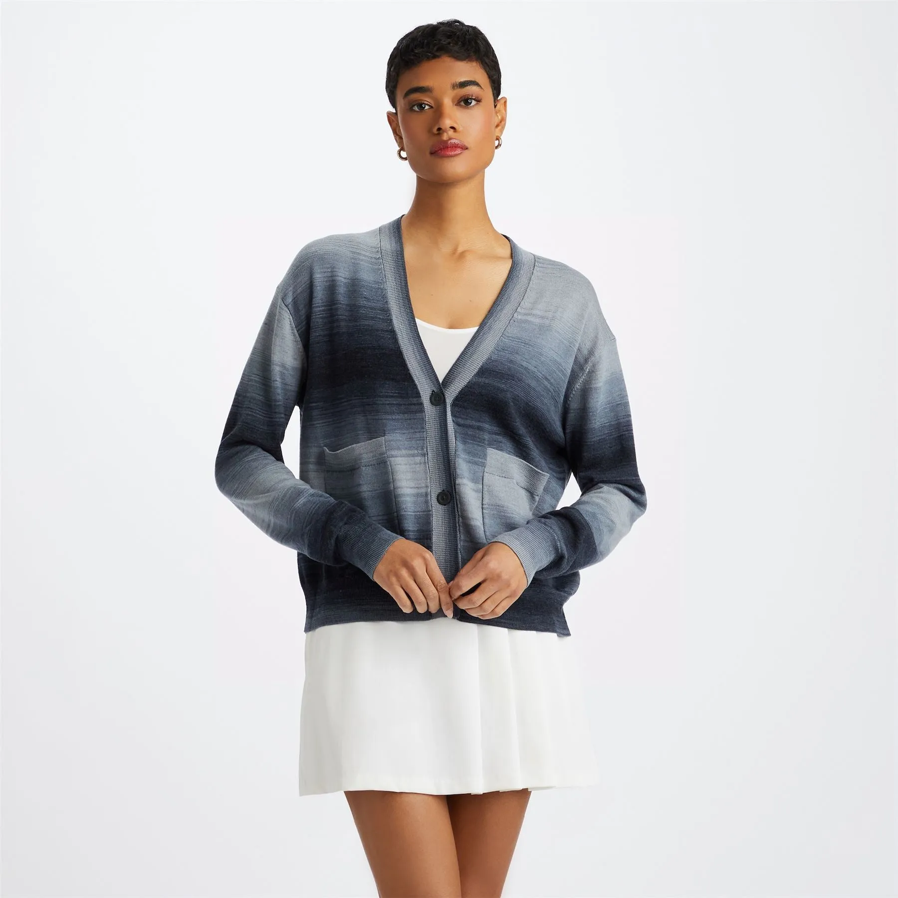 Womens Ombre Merino Wool Cardigan Ink - AW23