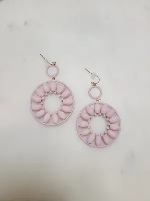 Wood Flower Drop Hoop Earrings