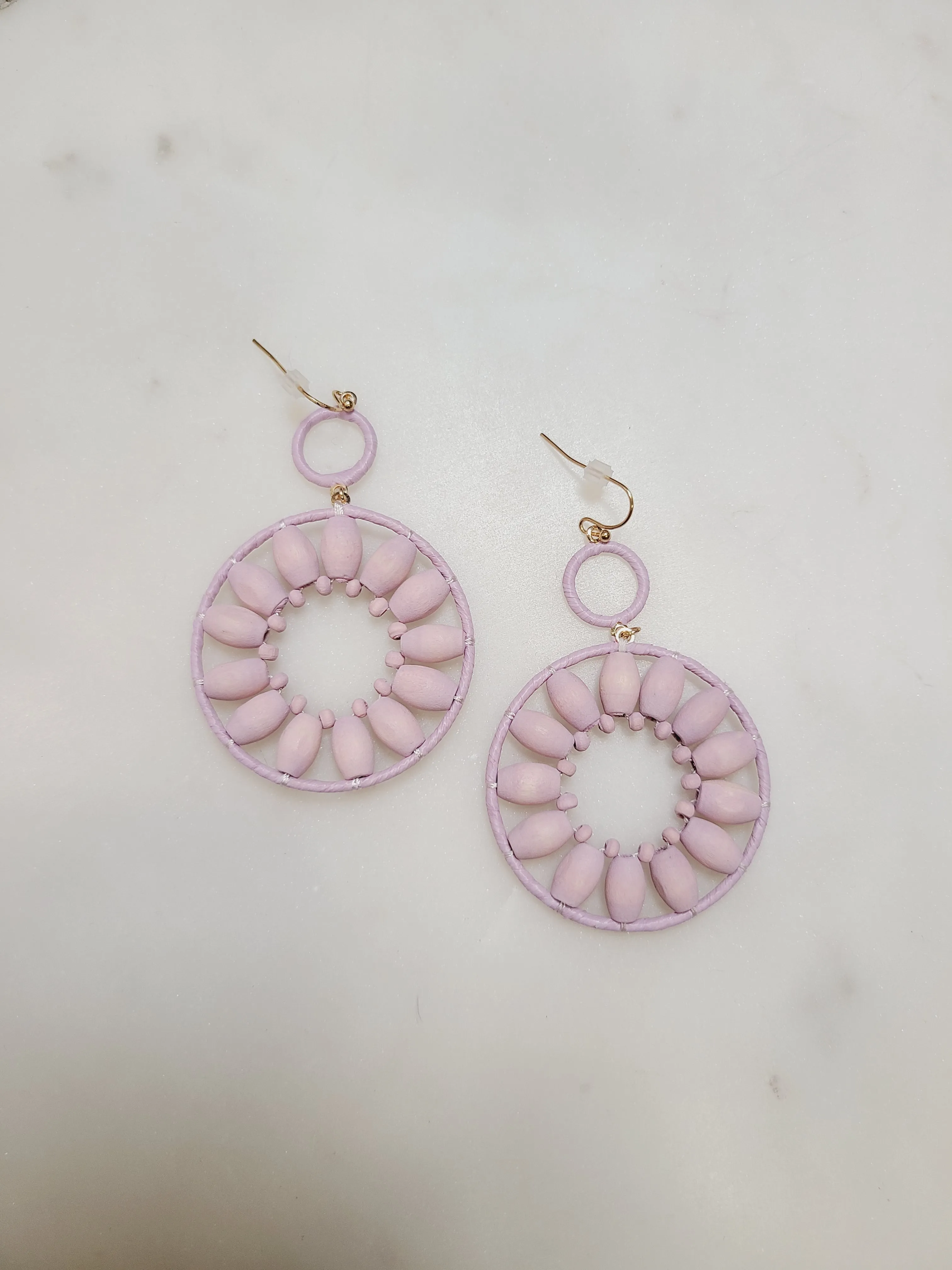 Wood Flower Drop Hoop Earrings