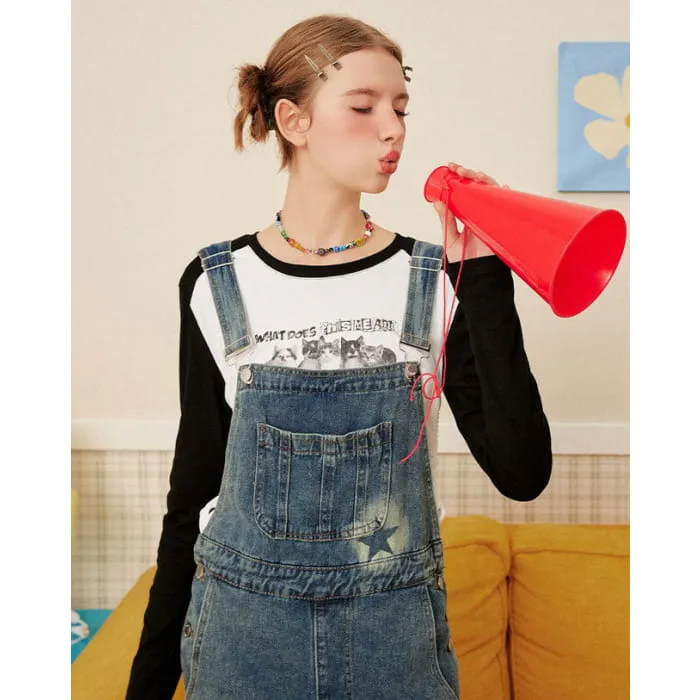 Y2K Star Denim Overalls