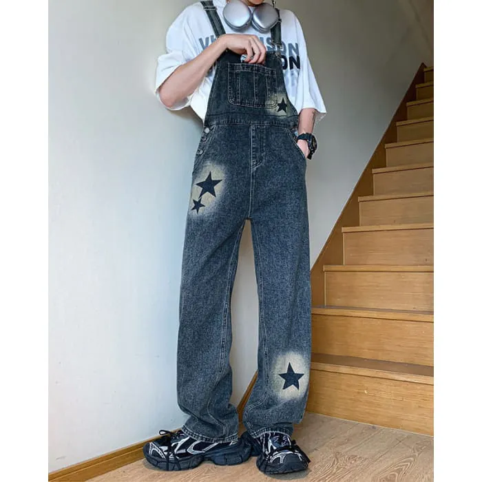Y2K Star Denim Overalls