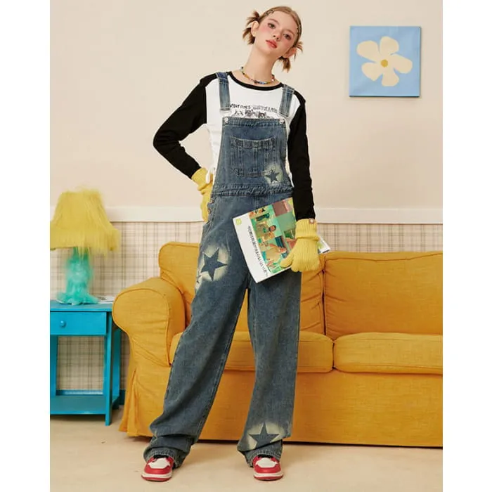 Y2K Star Denim Overalls