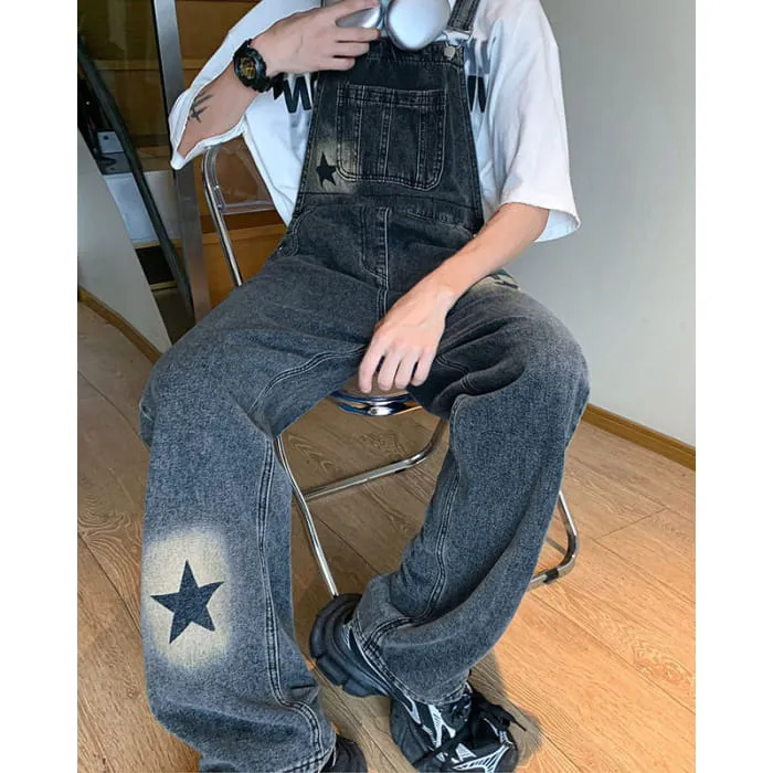 Y2K Star Denim Overalls