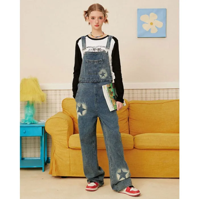 Y2K Star Denim Overalls