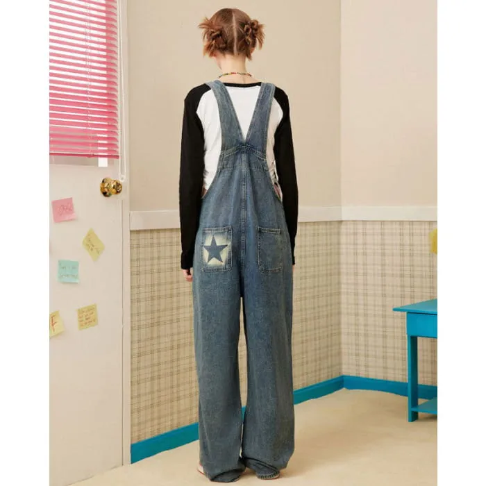 Y2K Star Denim Overalls