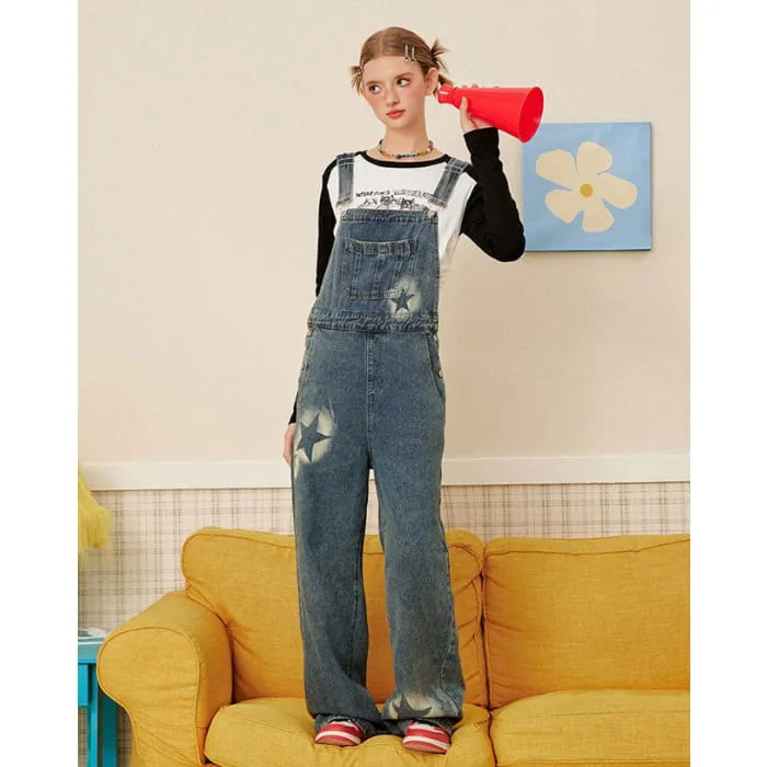 Y2K Star Denim Overalls