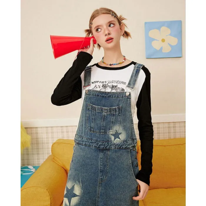 Y2K Star Denim Overalls